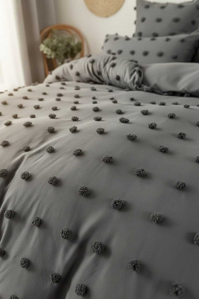 Luxury Tufted Dot Design Duvet Cover Set — Soft Microfiber | 6x6 & 6x7