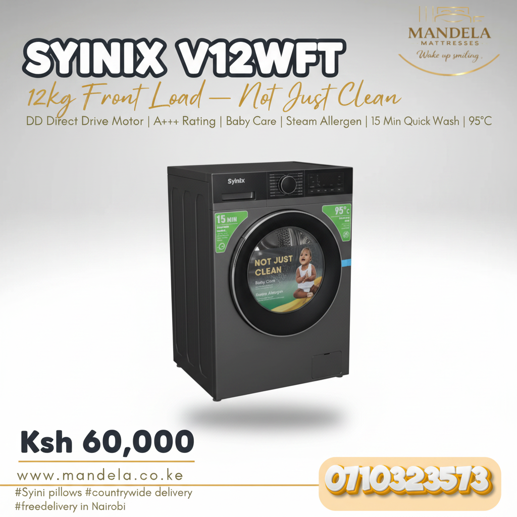 Syinix V12WFT 12kg Front Load Washing Machine – DD Motor | A+++ | Baby Care | Steam