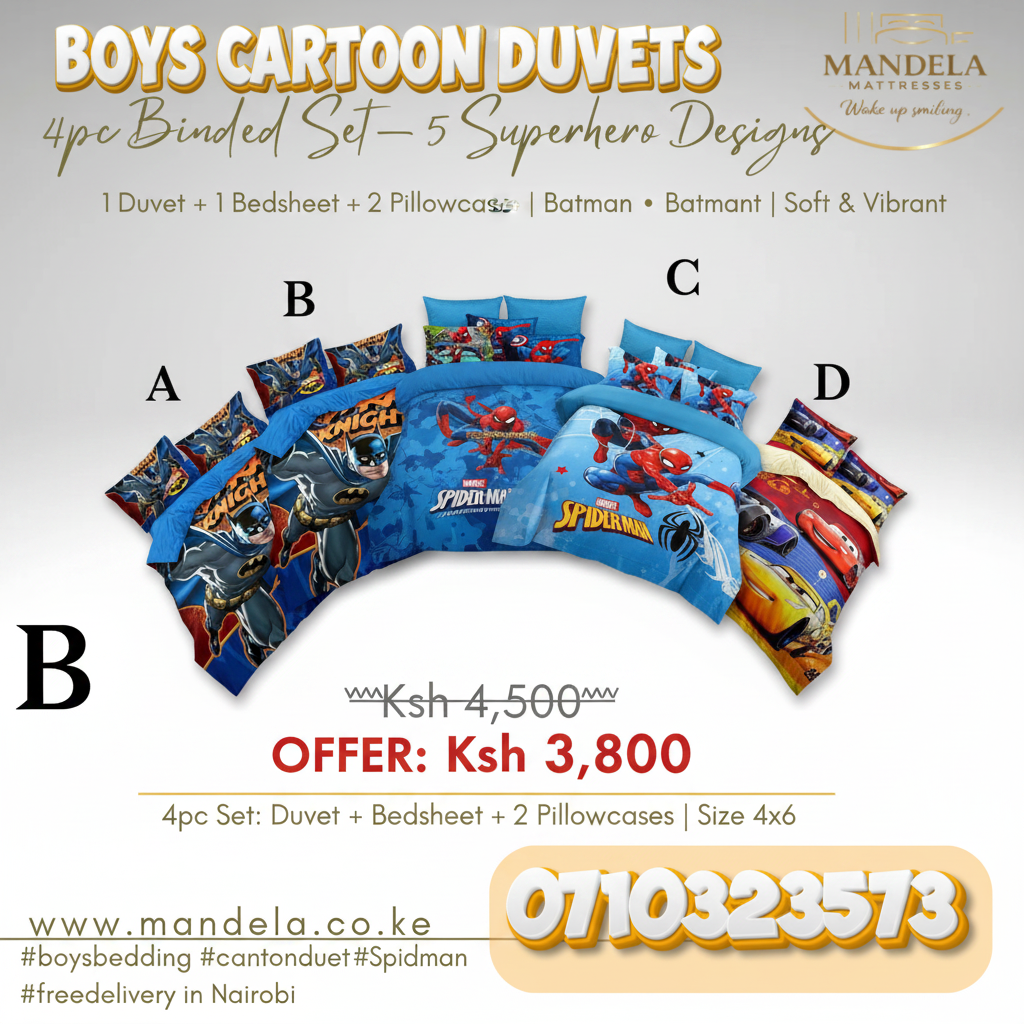 4pc Boys Cartoon Duvet Set – Size 4x6 | Spider-Man, Batman & More | Binded