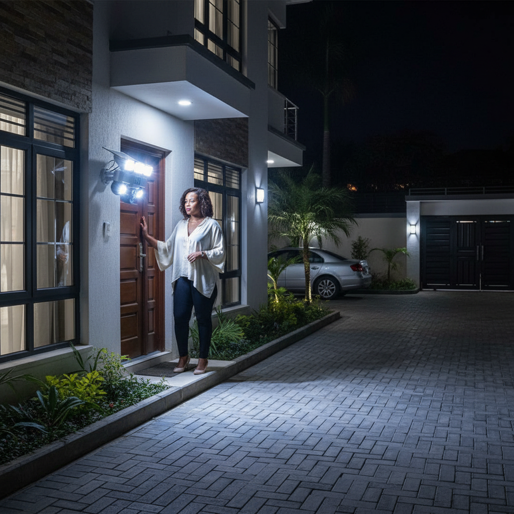 4G Triple Lens Solar PTZ Camera with LED Floodlights | 360° Rotation | V380 Pro product image