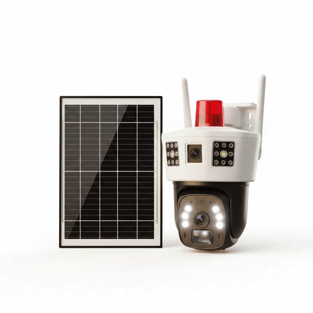 Dual Lens 4G Solar PTZ Camera with Siren Alarm | Night Vision | V380 Pro App