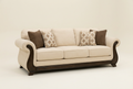 Cream beige Classic Rolled-Arm three-seater fabric sofa studio view with dark curved trim