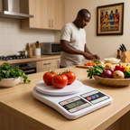 White SF-400 scale with tomatoes during home meal preparation