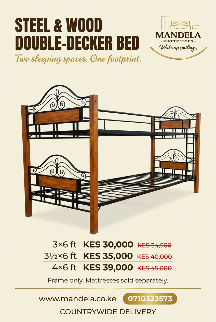 Steel and wood double-decker bed prices in Kenya: KES 30000, 35000 and 39000
