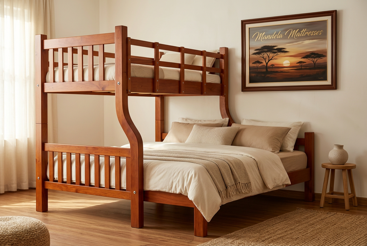 Mahogany double-decker in a warm Kenyan guest bedroom