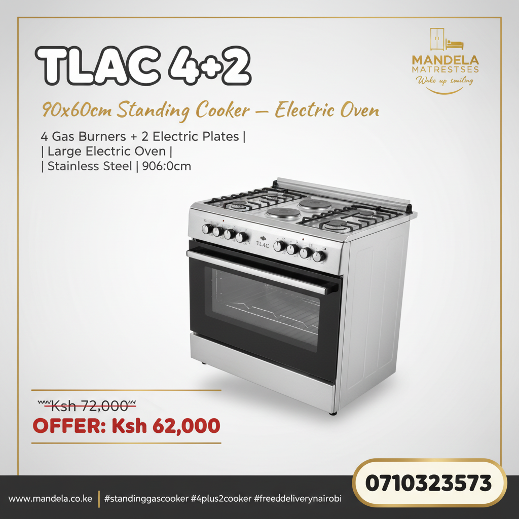 TLAC 4+2 Standing Cooker 90x60cm – 4 Gas + 2 Electric | Large Electric Oven