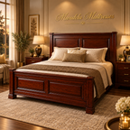 Elegant twin-panel mahogany bed in a cream and gold bedroom