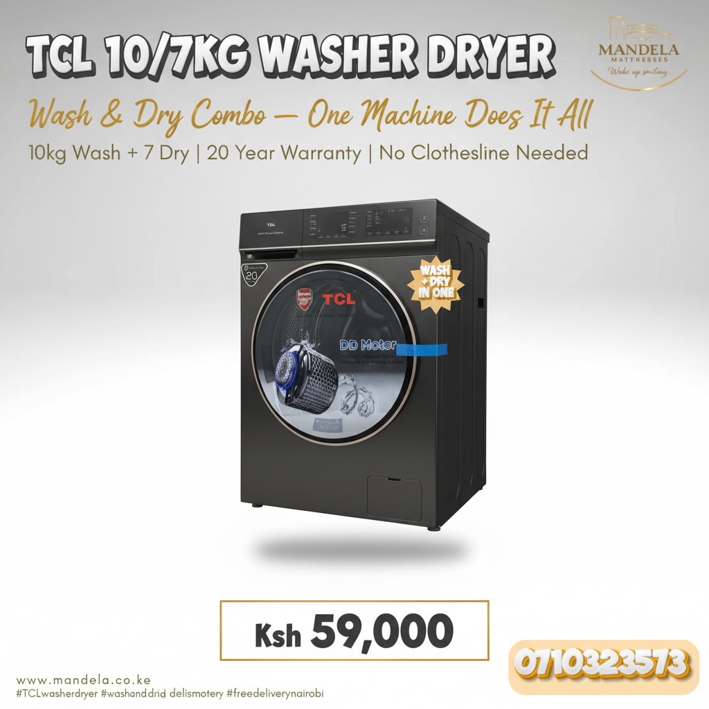 TCL 10kg Wash & 7kg Dry Washer-Dryer Combo – DD Motor | 20 Year Warranty