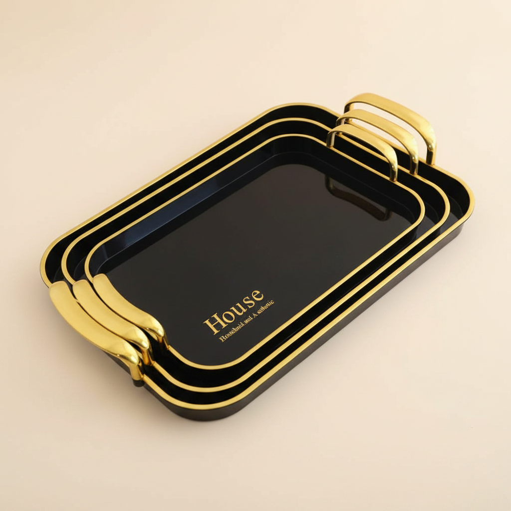 3-in-1 Black & Gold Rectangular Serving Tray | House product image