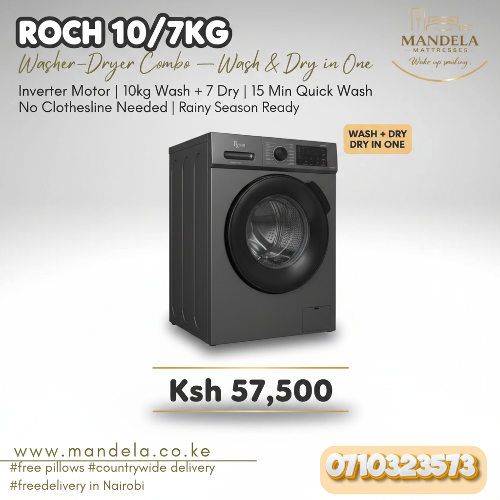 Roch 10kg Wash & 7kg Dry Washer-Dryer Combo – Inverter Motor | 15 Min Quick Wash