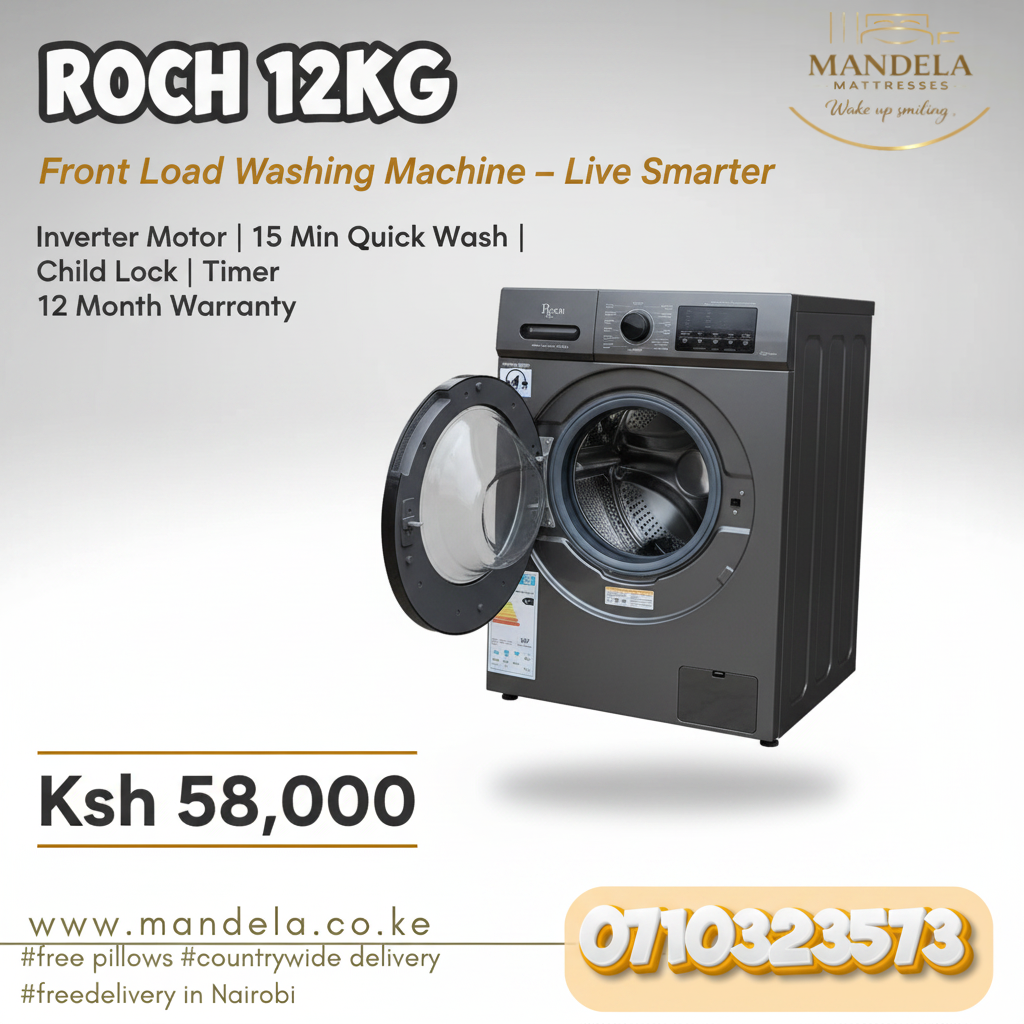 Roch 12kg Front Load Washing Machine – Inverter Motor | 15 Min Quick Wash | RWM-12FL