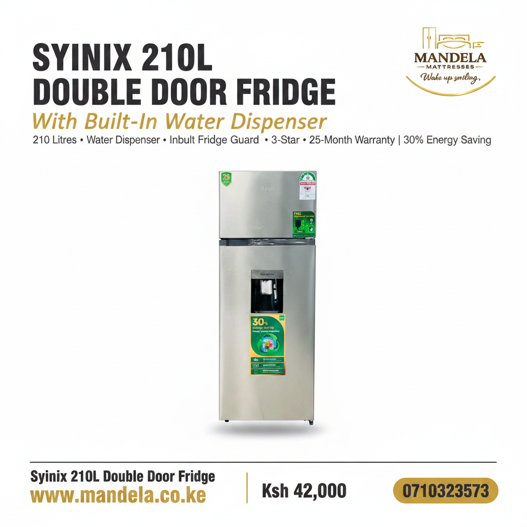 Syinix 210L Double Door Refrigerator with Water Dispenser | Inbuilt Fridge Guard product image