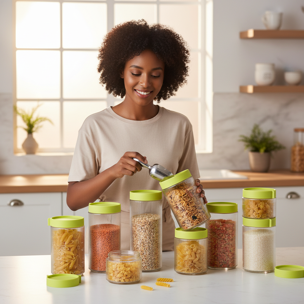 10PC Ribbed Airtight Storage Jar Set | Spice & Cereal Jars product image
