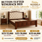 Button-tufted wingback bed prices: 4 by 6 KES 52,000, 5 by 6 KES 58,000 and 6 by 6 KES 66,000