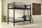 Steel bunk bed in bright Kenyan bedroom with Mandela Mattresses African artwork