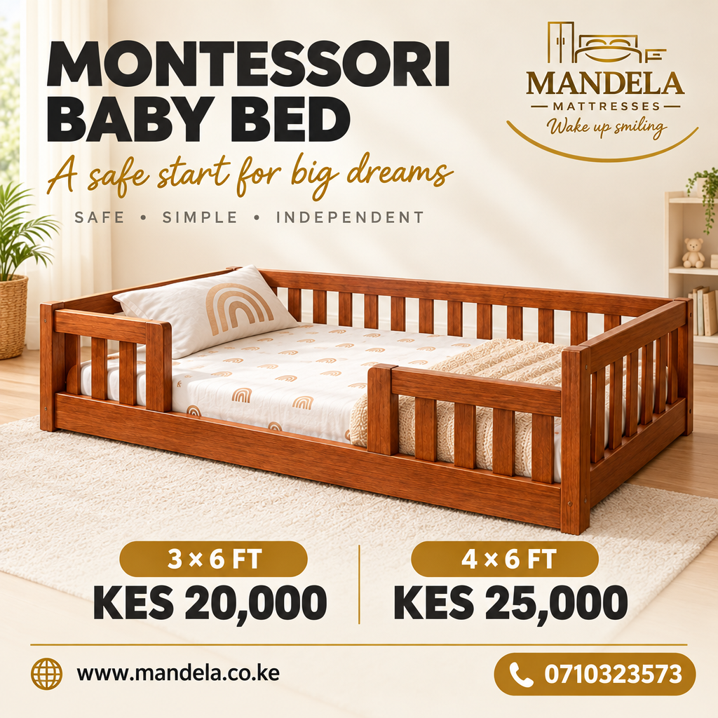 Montessori Baby Bed prices: 3 by 6 ft KES 20,000 and 4 by 6 ft KES 25,000