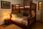 Mahogany bunk bed in a warmly lit bedroom