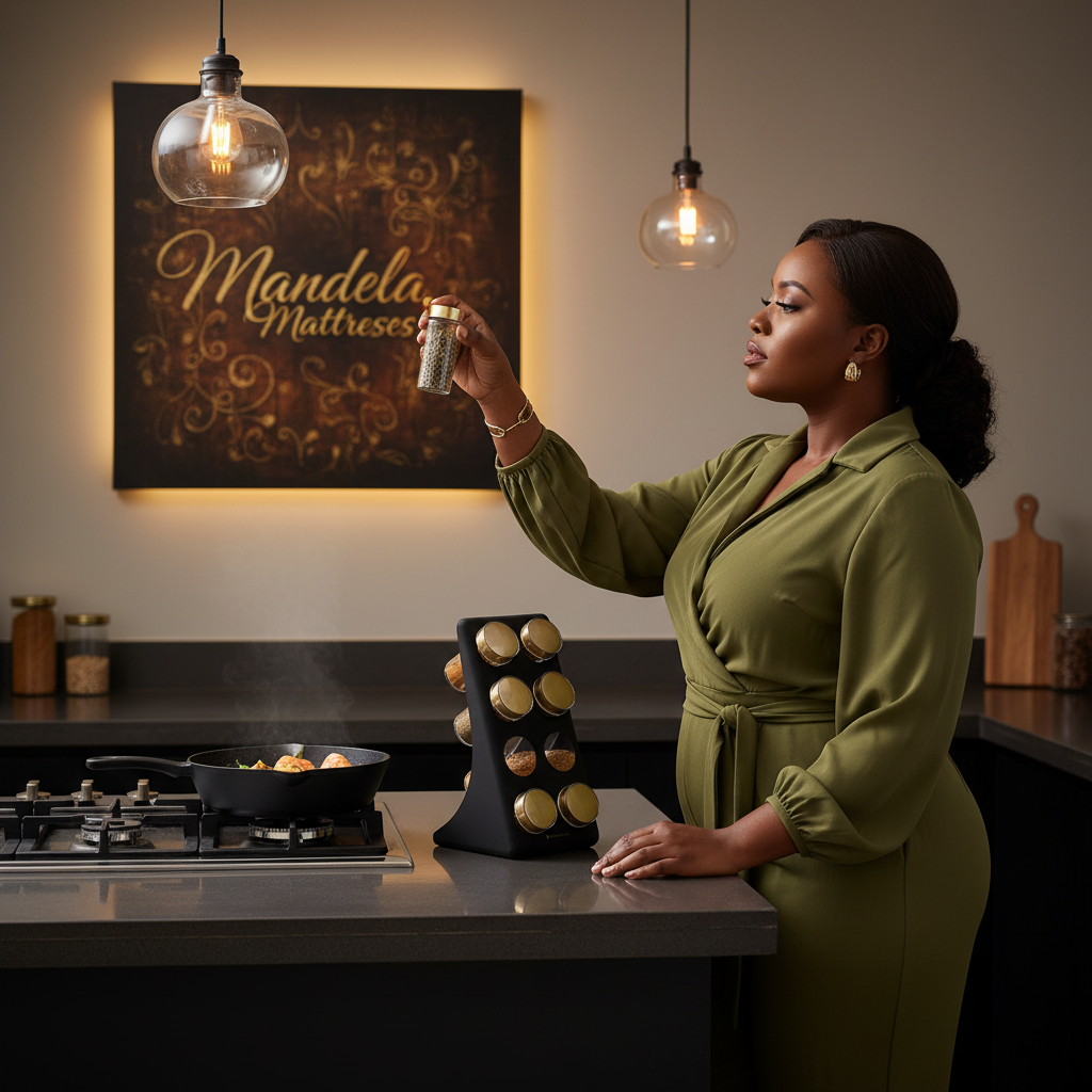 8-Jar Spice Rack with Gold Finish Lids | Matte Black Tower