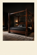 Classic Dominion mahogany four-poster bed with plain wooden headboard and footboard