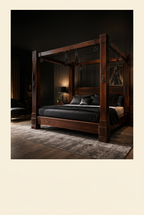 Classic Dominion mahogany four-poster bed with plain wooden headboard and footboard