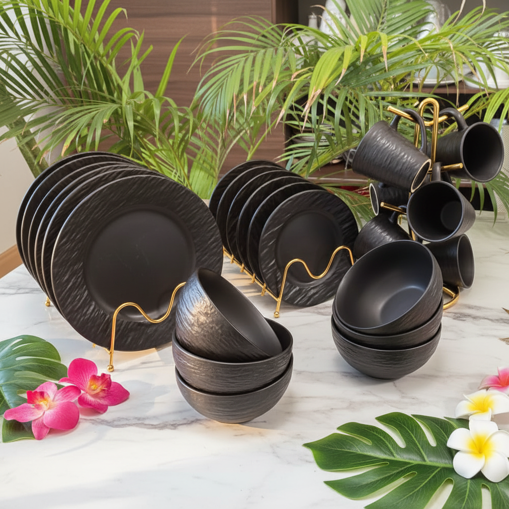 24-Piece Black Ceramic Dinner Set