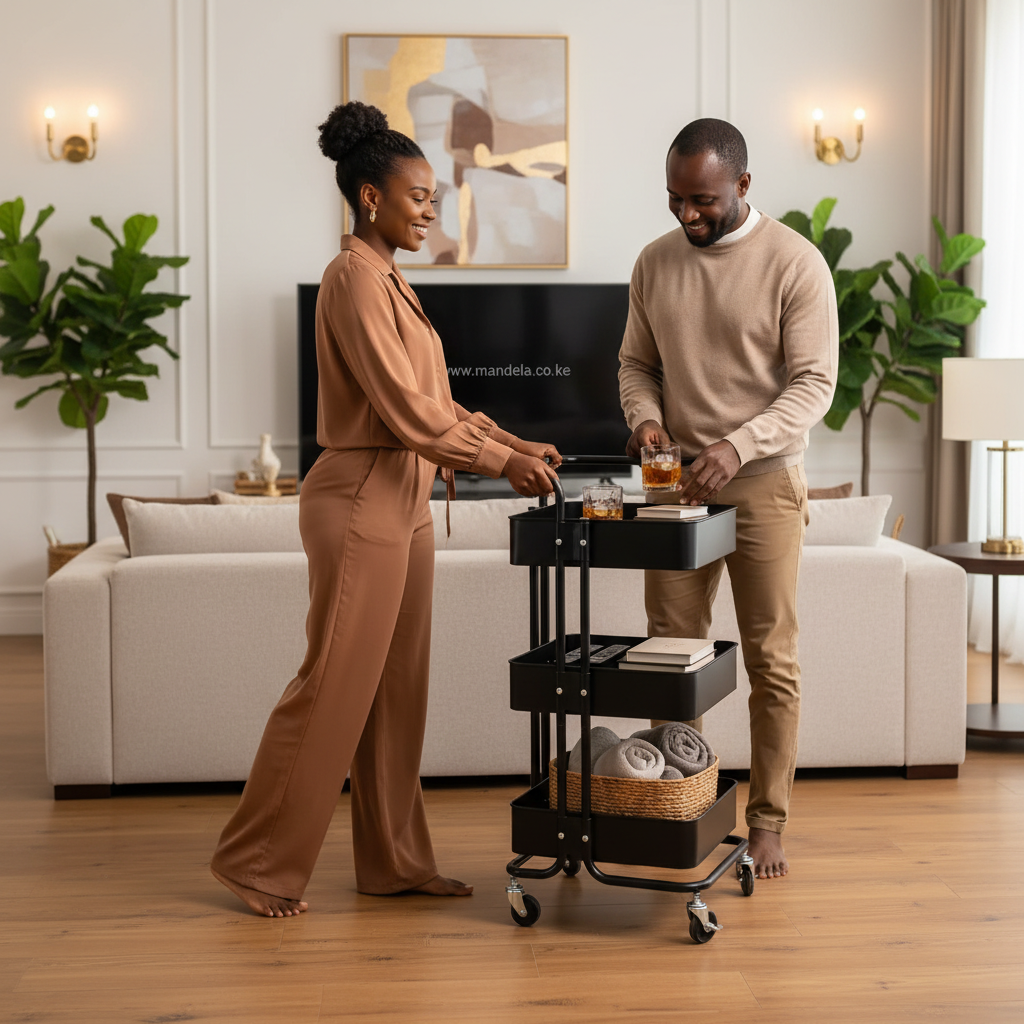 3-Tier Metallic Rolling Trolley Storage Rack