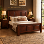 Realistically proportioned solid mahogany panel bed in a Kenyan bedroom
