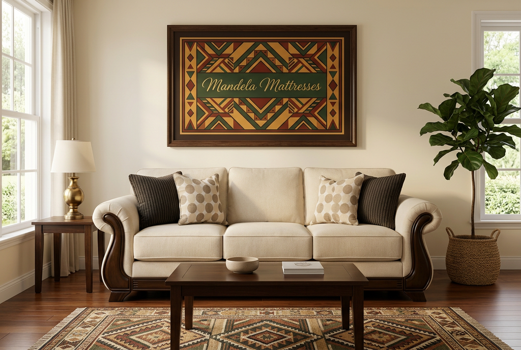 Cream three-seater rolled-arm sofa in a bright Kenyan living room