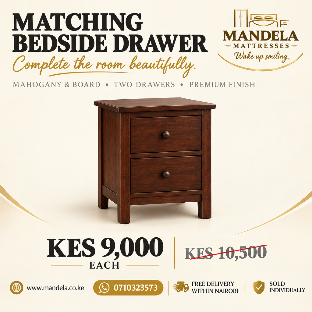 Mahogany and board two-drawer bedside unit at KES 9,000 each in Kenya