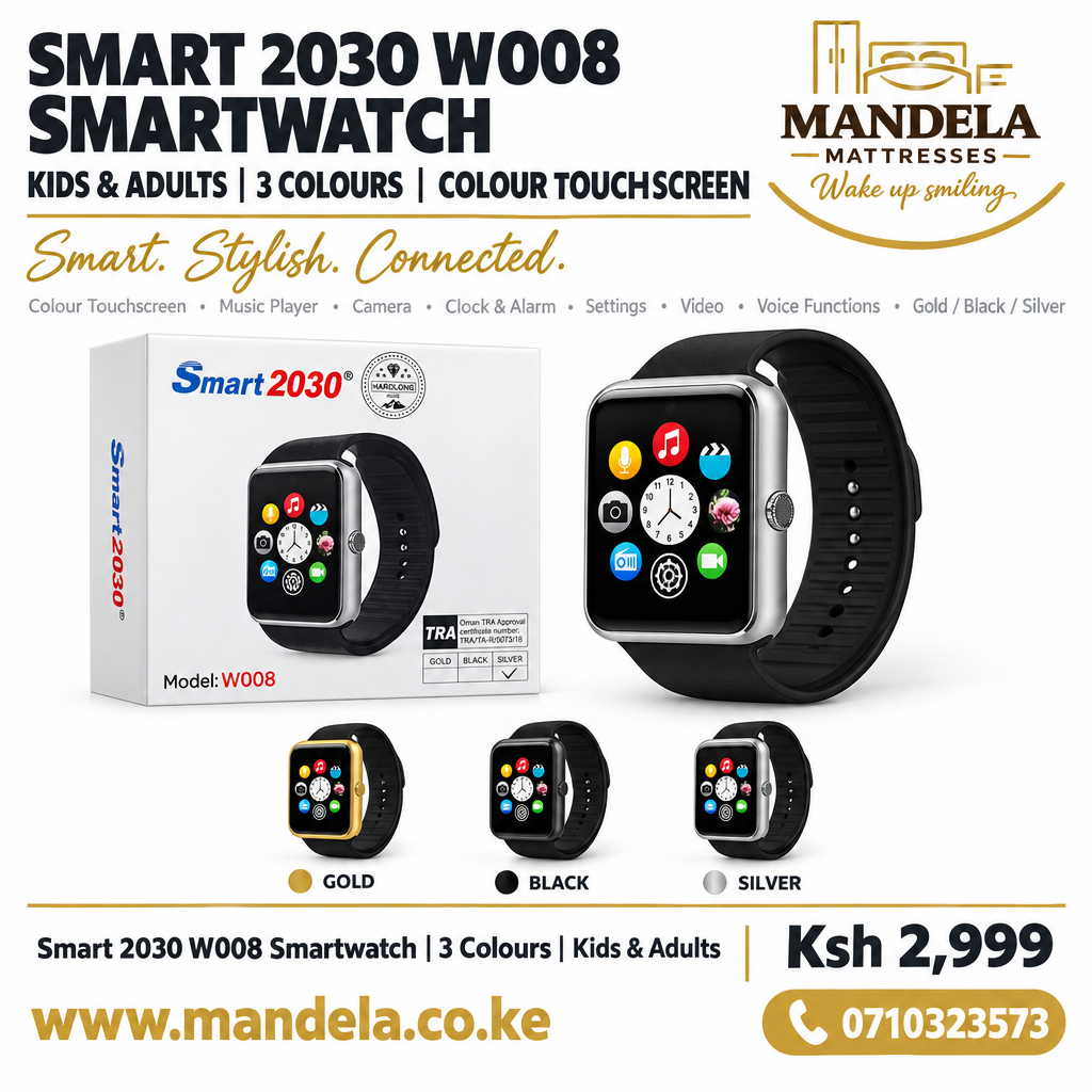 Smart 2030 W008 Smartwatch | Kids & Adults | Colour Touchscreen | Gold, Black, Silver product image