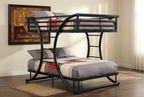 Curved metal bunk bed in a bright Kenyan guest bedroom