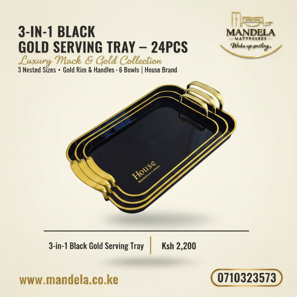 3-in-1 Black & Gold Rectangular Serving Tray | House product image