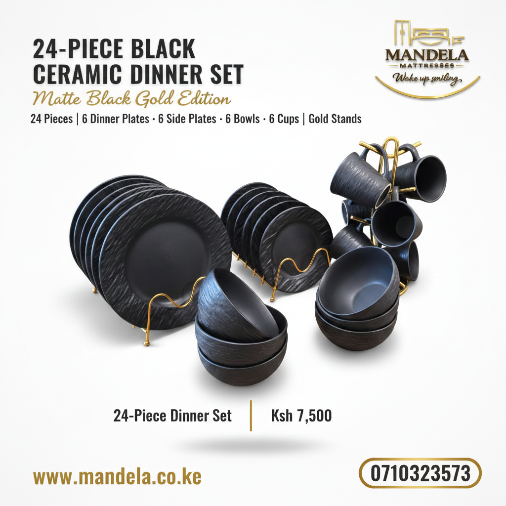 24-Piece Black Ceramic Dinner Set