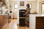 Sonar three-tap floor-standing dispenser in a bright Kenyan kitchen