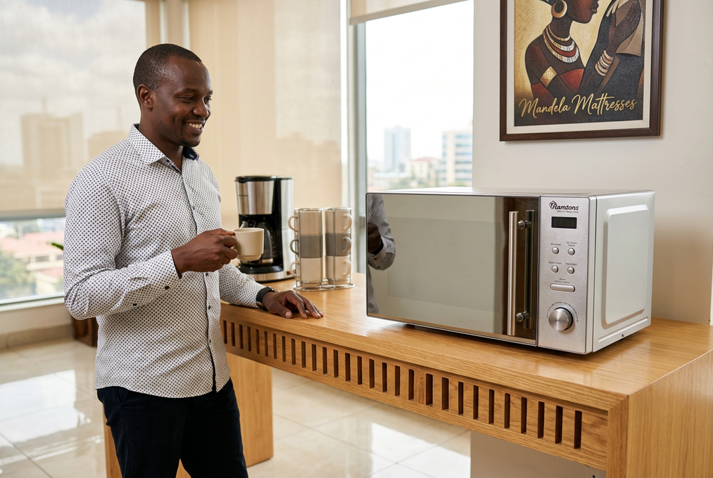 Ramtons digital microwave in an office kitchenette