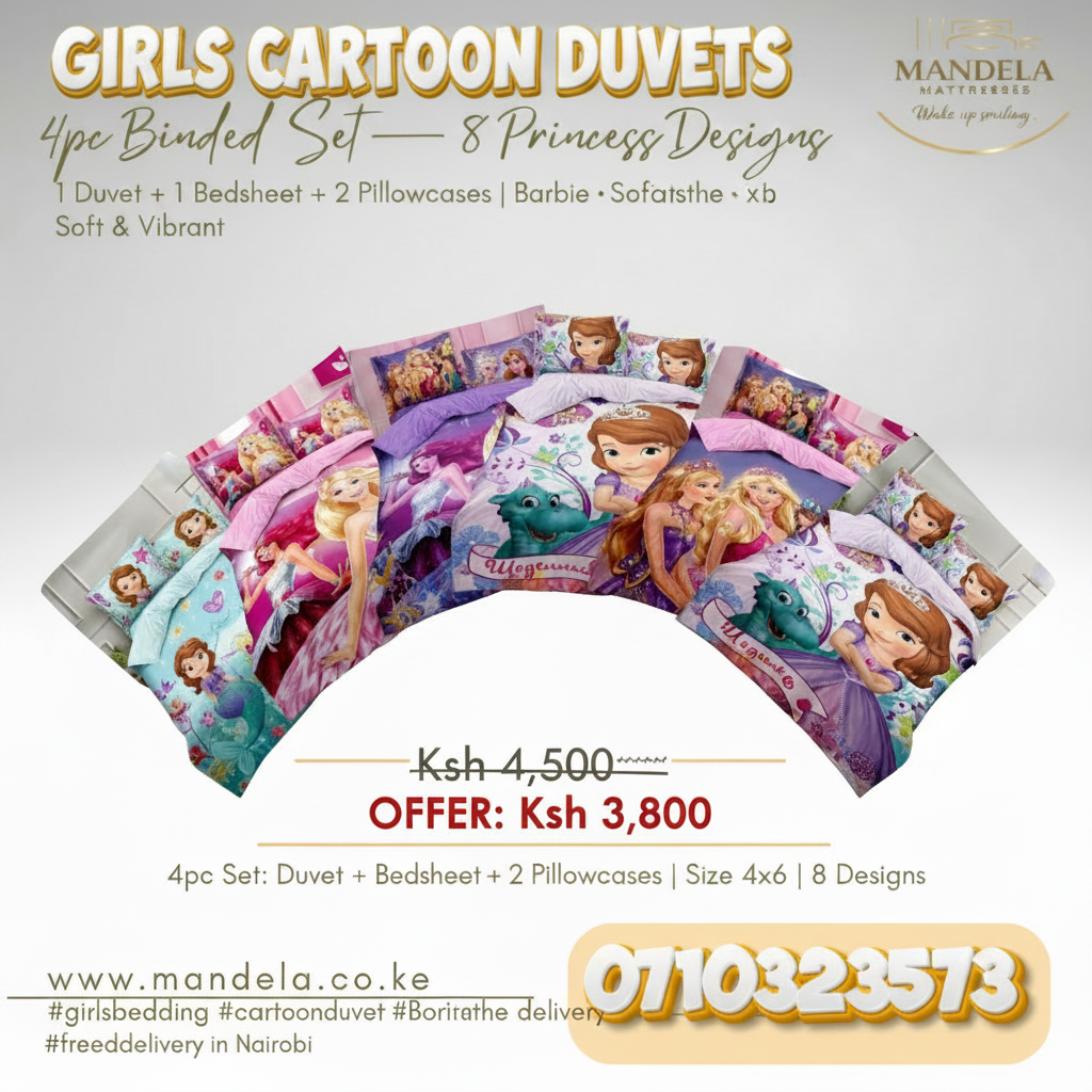 4pc Girls Cartoon Duvet Set – Size 4x6 | Barbie, Frozen, Sofia & More | Binded