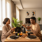 Black Ribbed Breakfast Set | 6 Plates, 6 Tea Cups & 2L Flask