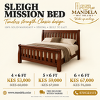 Solid mahogany Sleigh Mission Bed prices in Kenya for 4 by 6, 5 by 6 and 6 by 6 foot sizes