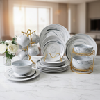 Marble Grey 24-Piece Ceramic Dinner Set