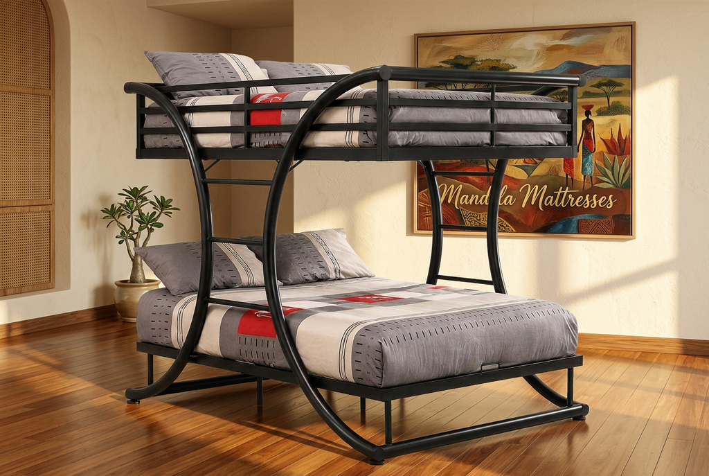 Black metal double-decker in a warm afternoon bedroom