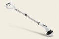 White and grey rechargeable telescopic cleaning brush on an ivory background