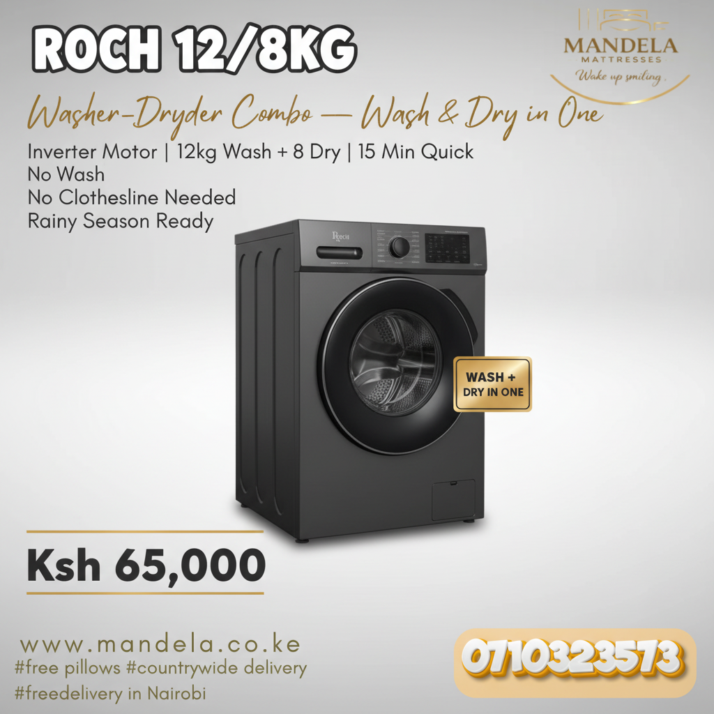Roch 12kg Wash & 8kg Dry Washer-Dryer Combo – Inverter Motor | 15 Min Quick Wash