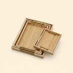 3PC Bamboo Serving Trays with Gold Handles | Shanping
