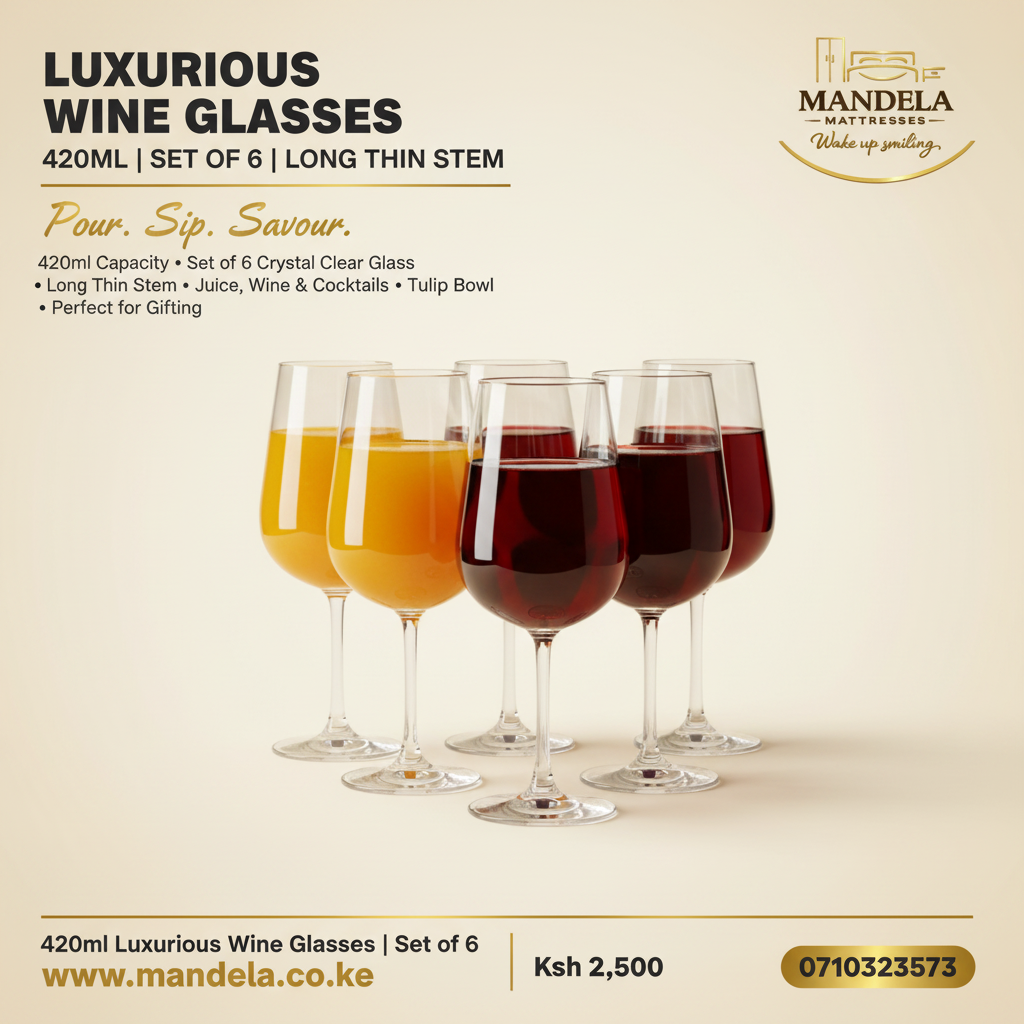 420ml Long Thin Stem Luxurious Wine Glasses | Set of 6 | Crystal Clear product image
