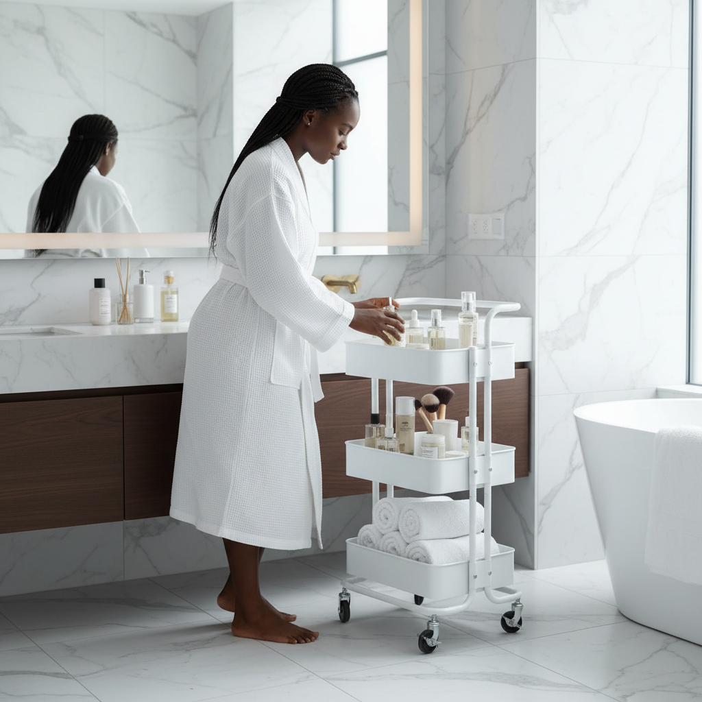 3-Tier Metallic Rolling Trolley Storage Rack