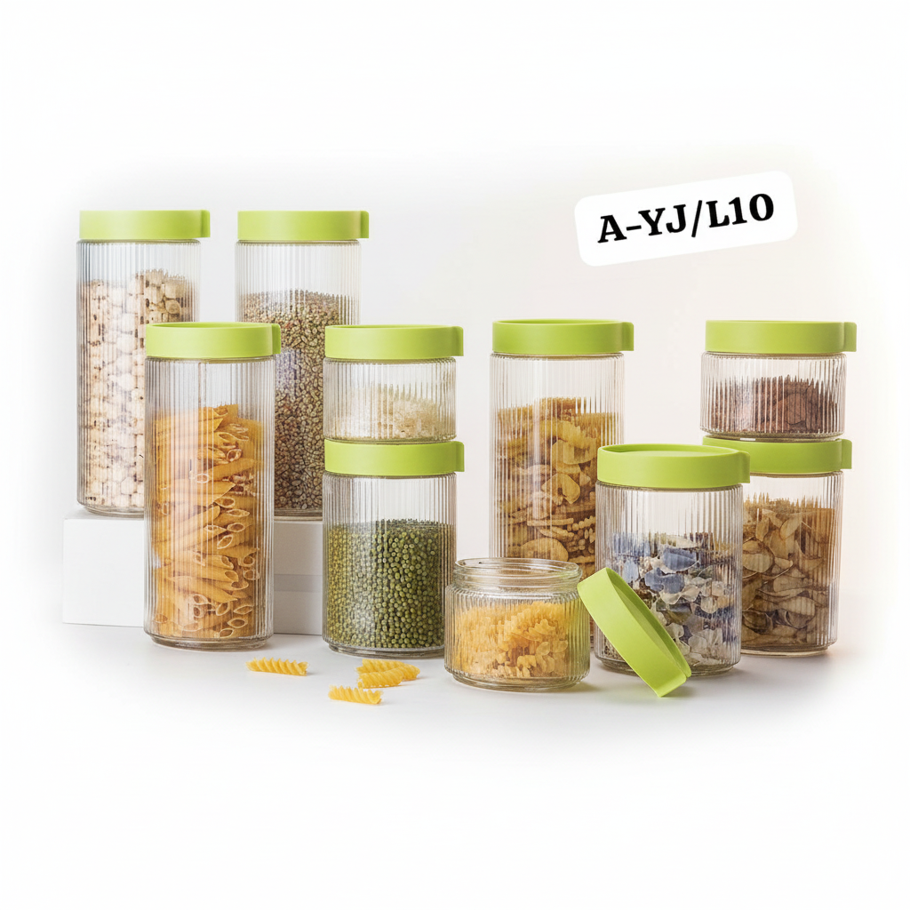 10PC Ribbed Airtight Storage Jar Set | Spice & Cereal Jars product image
