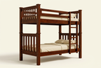 Straight-post mahogany double-decker bed with lattice end and wooden ladder on ivory studio background