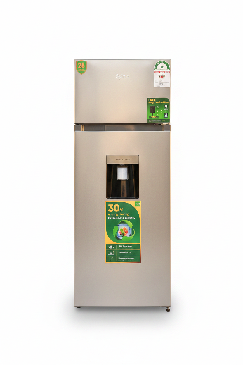 Syinix 210L Double Door Refrigerator with Water Dispenser | Inbuilt Fridge Guard product image