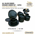 All Black Ribbed 24-Piece Ceramic Dinner Set product image