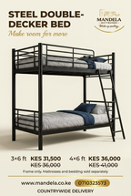 Steel double-decker bed Kenya prices: 3×6 KES 31500 and 4×6 KES 36000